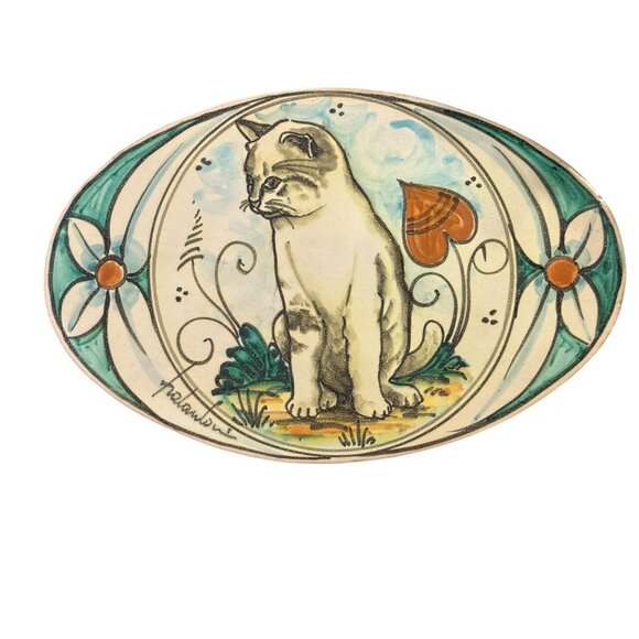 Handcrafted Vietri First Stones Cat Oval Ceramic Plaque - Picture 3 of 8